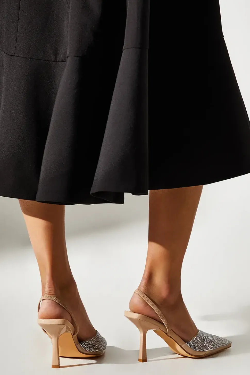 Wide Fit Tilly Diamante And Pearl Sling Back Pointed Court Shoes