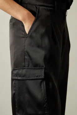 Wide Leg Cargo Satin Trousers