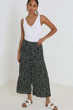Wide Leg Elasticated Waist Floral Trousers