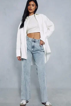 Wide Leg Pleated Waist Denim Jeans