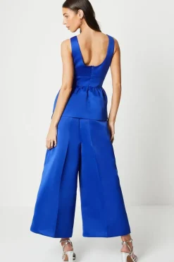 Wide Leg Structured Satin Trouser