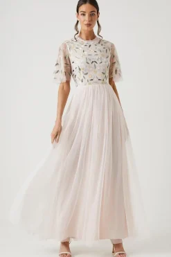 Wildflower Embroidered Top Mesh Skirt Bridesmaid Dress