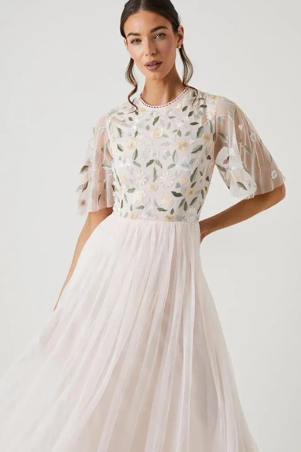 Wildflower Embroidered Top Mesh Skirt Bridesmaid Dress