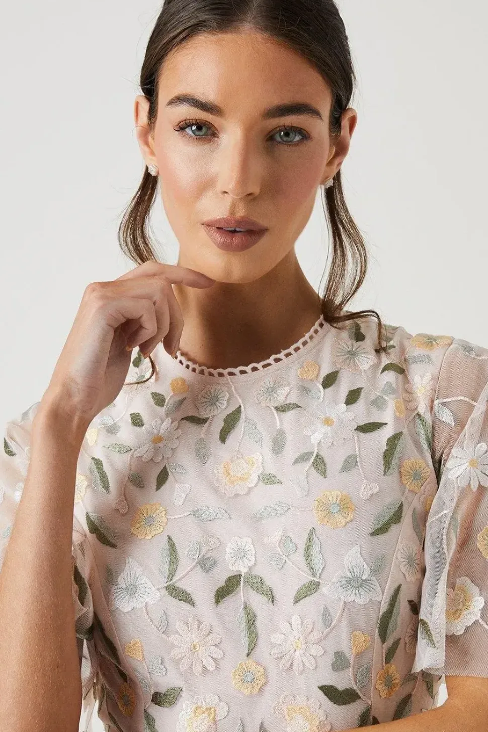 Wildflower Embroidered Top Mesh Skirt Bridesmaid Dress