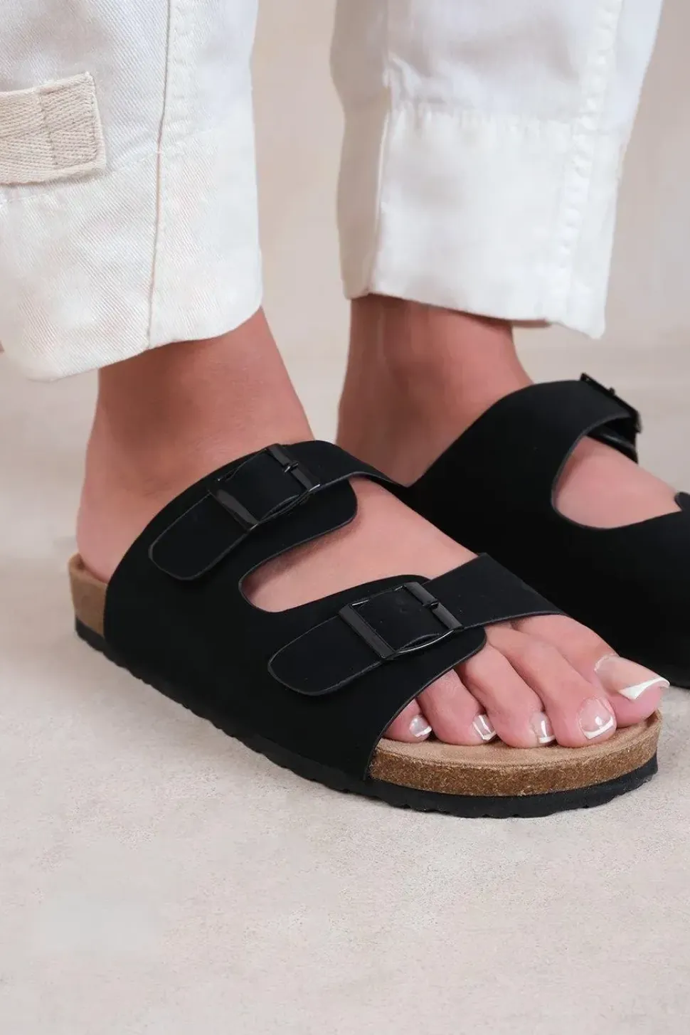 Willow' Two Strap Flat Sandals With Buckle Detail