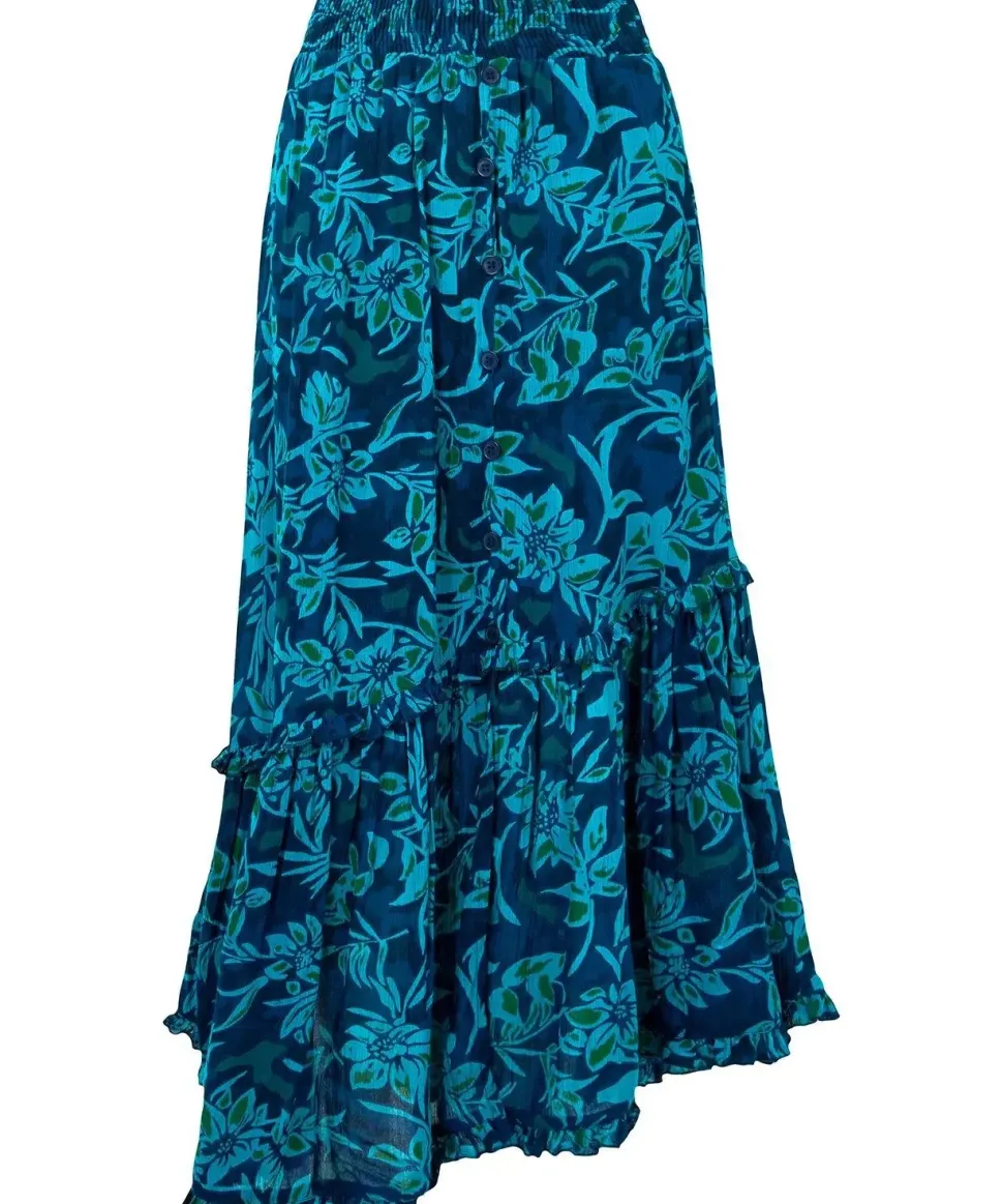 Winter Floral Asymmetric Maxi Skirt