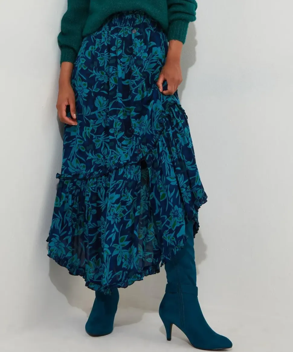Winter Floral Asymmetric Maxi Skirt