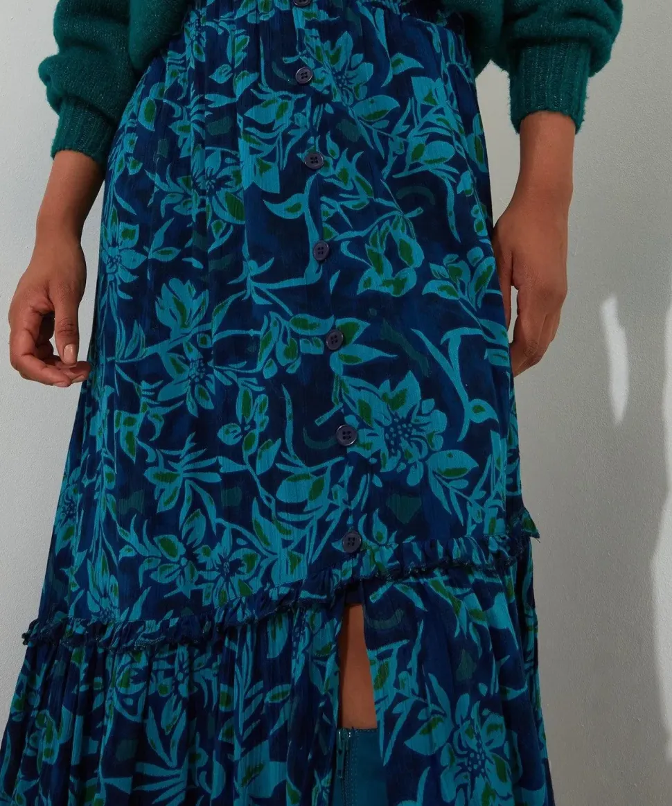Winter Floral Asymmetric Maxi Skirt