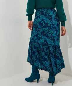 Winter Floral Asymmetric Maxi Skirt