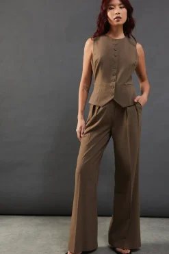 Wool Blend Relaxed High Waisted Wide Leg Trouser
