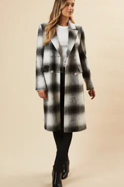 Wool Check Double Breasted Maxi Coat