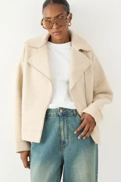 Wool Look Biker Jacket