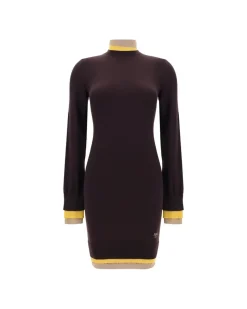 Wool Mini Dress with Ribbed Details and Trompe-loeil Effect Hem
