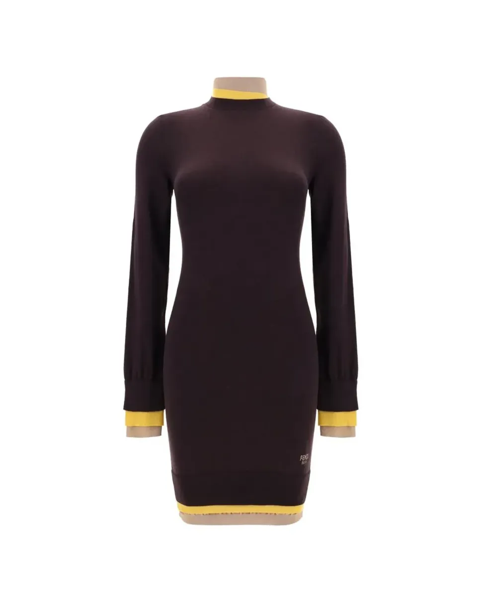 Wool Mini Dress with Ribbed Details and Trompe-loeil Effect Hem