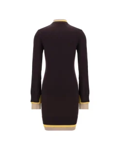 Wool Mini Dress with Ribbed Details and Trompe-loeil Effect Hem