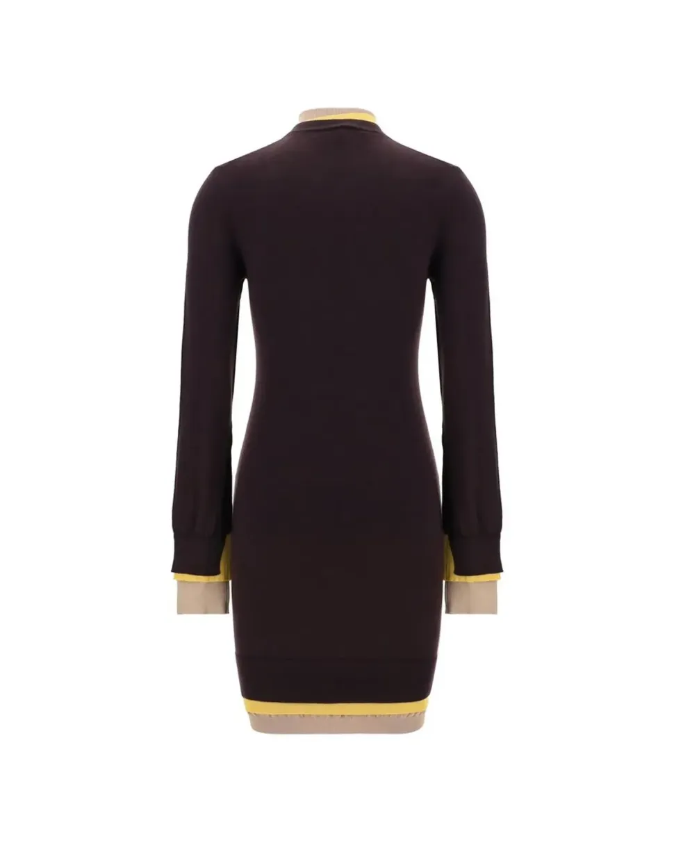 Wool Mini Dress with Ribbed Details and Trompe-loeil Effect Hem