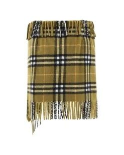 Wool Mini Skirt with Leather Strap and Archivio Check Pattern