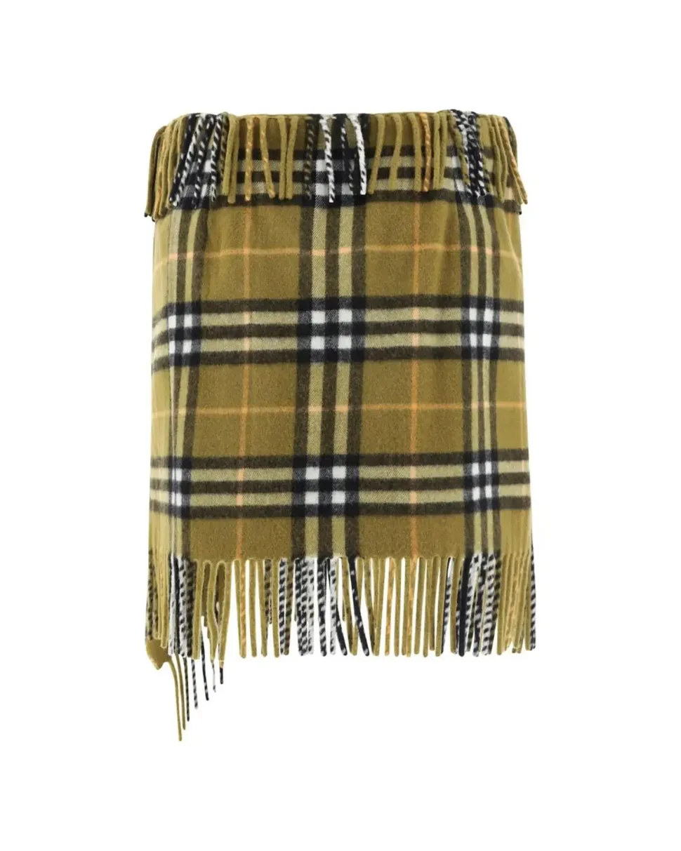 Wool Mini Skirt with Leather Strap and Archivio Check Pattern