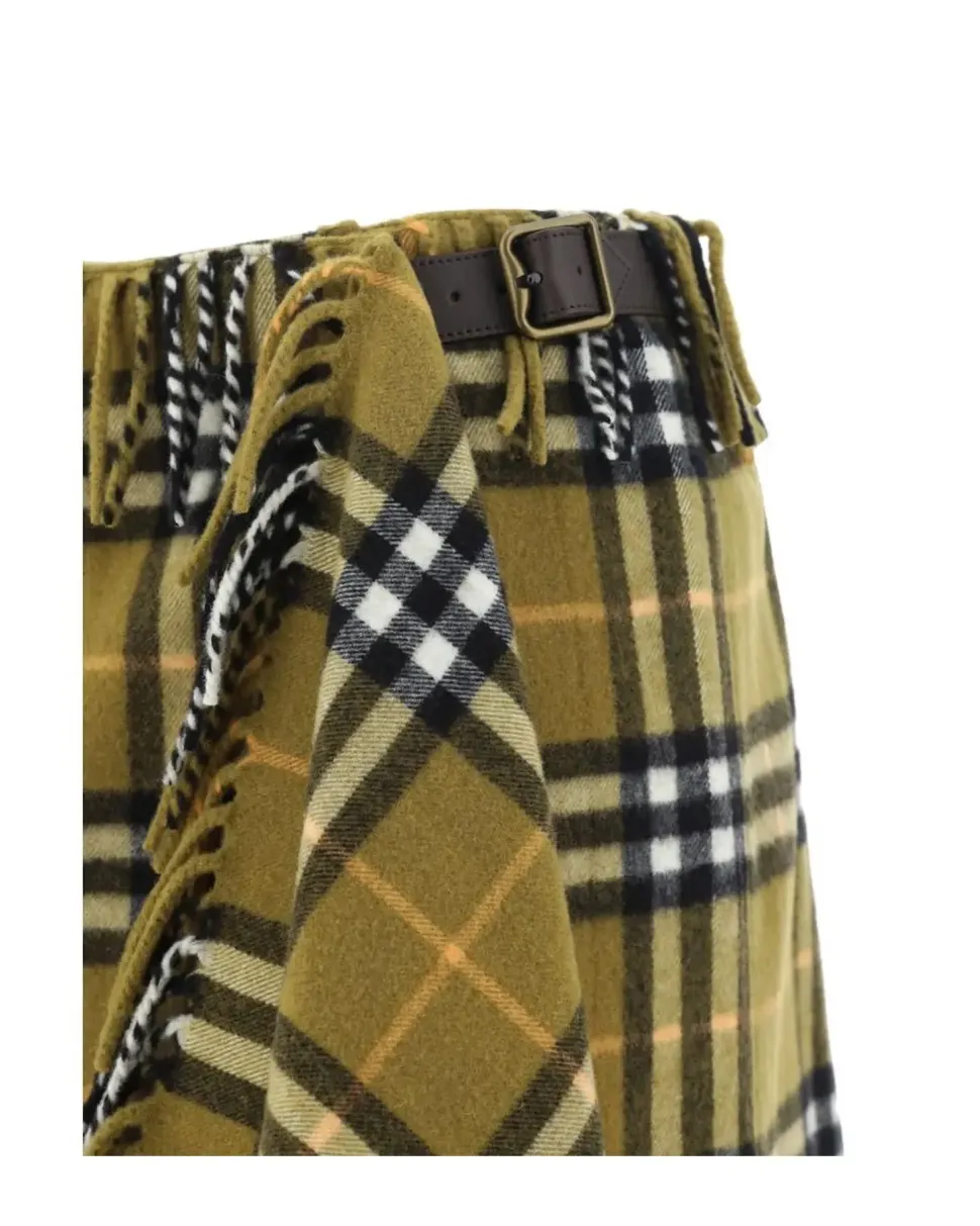 Wool Mini Skirt with Leather Strap and Archivio Check Pattern