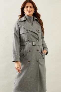 Wool Mix Military Belted Trench Coat
