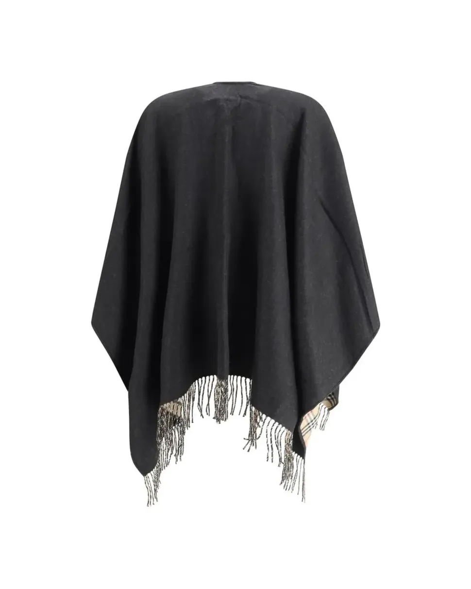 Wool Poncho with Monochrome Cape Design and Archivio Check Interior