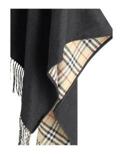 Wool Poncho with Monochrome Cape Design and Archivio Check Interior