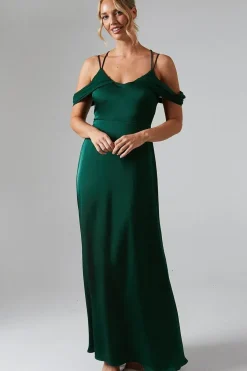 Wrap Cold Shoulder Strappy Satin Bridesmaid Dress