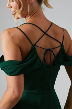 Wrap Cold Shoulder Strappy Satin Bridesmaid Dress
