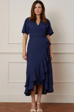 Wrap Detail Ruffle Midi Dress
