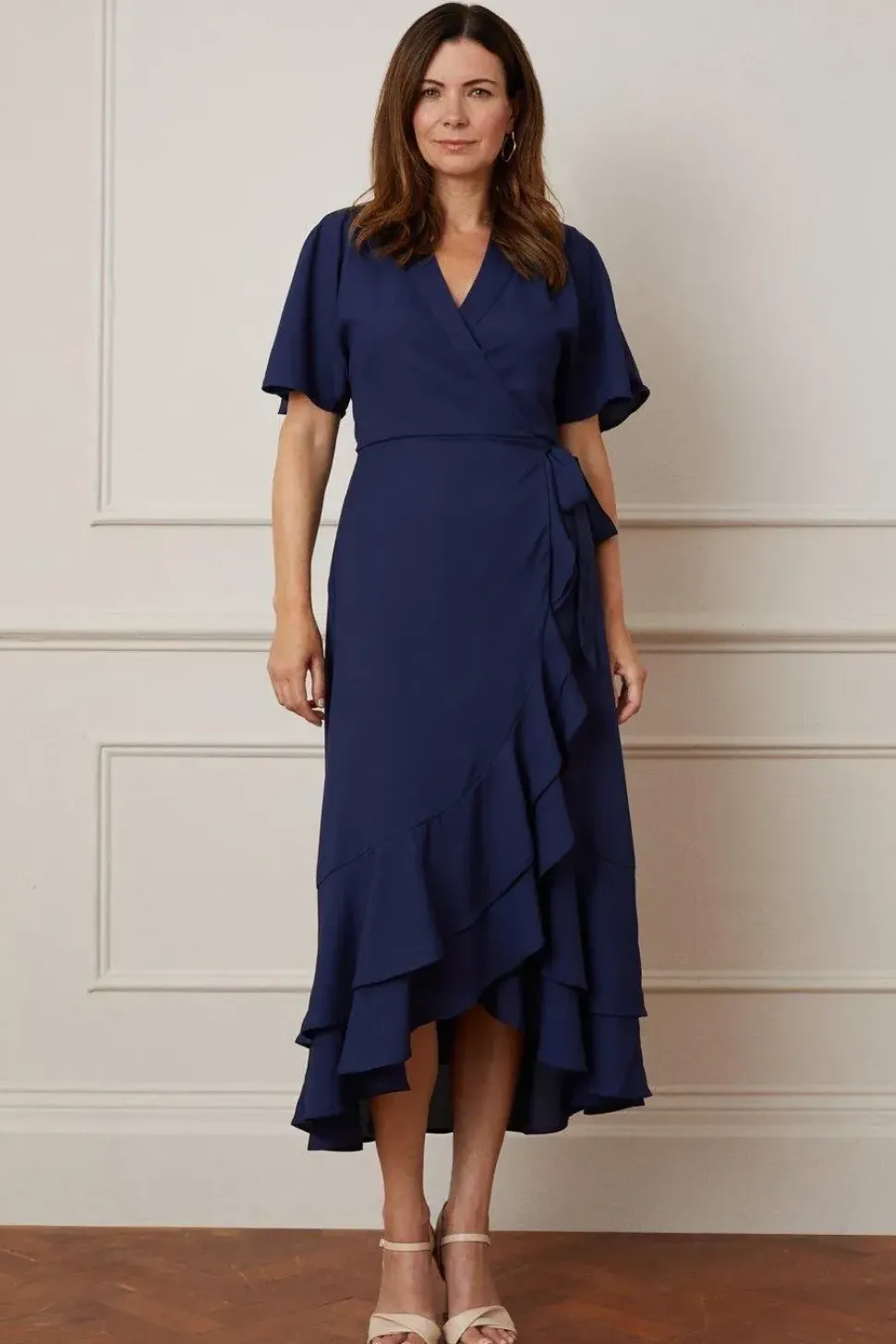 Wrap Detail Ruffle Midi Dress