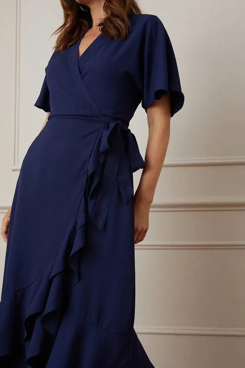 Wrap Detail Ruffle Midi Dress