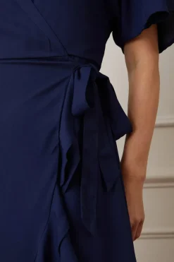 Wrap Detail Ruffle Midi Dress