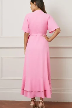 Wrap Detail Ruffle Midi Dress