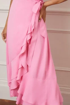 Wrap Detail Ruffle Midi Dress