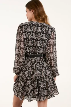 Wrap Front Belted Double Frill Dress