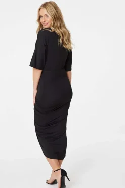 Wrap Front Draped Midi Dress