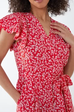 Wrap Front Frill Sleeve Jumpsuit