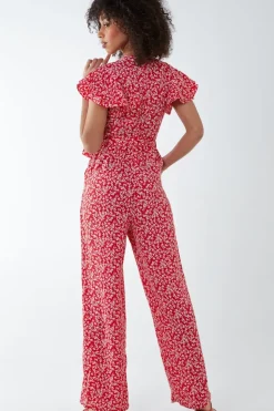 Wrap Front Frill Sleeve Jumpsuit