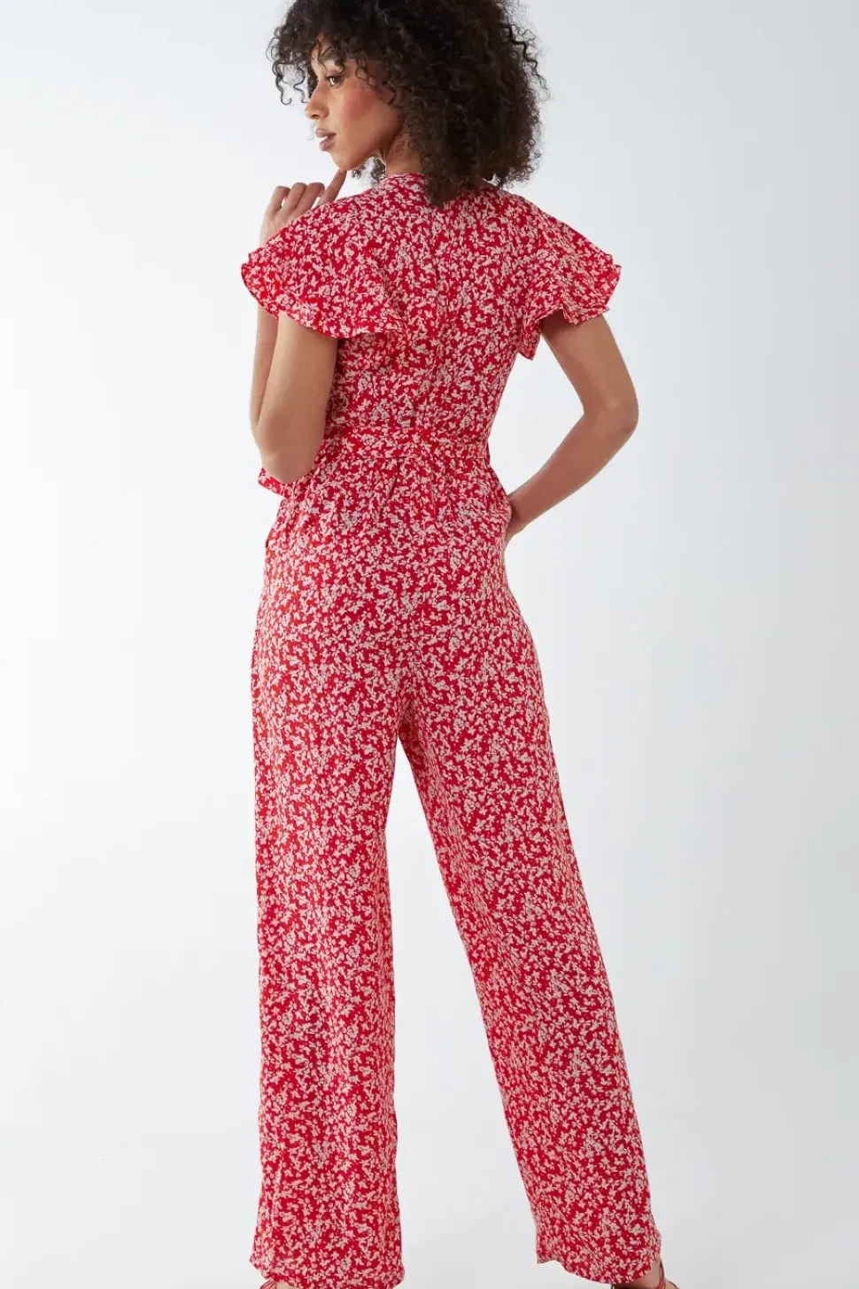 Wrap Front Frill Sleeve Jumpsuit