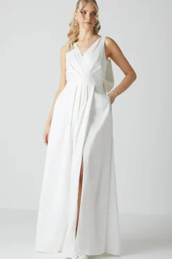 Wrap Front Full Skirted Wedding Dress With Taffeta Bow