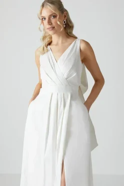 Wrap Front Full Skirted Wedding Dress With Taffeta Bow