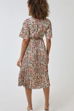 Wrap Front Pleated Hem Dress With Angel Sleeves