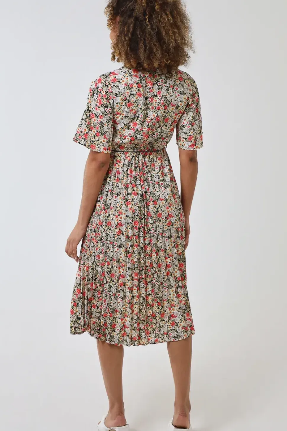Wrap Front Pleated Hem Dress With Angel Sleeves