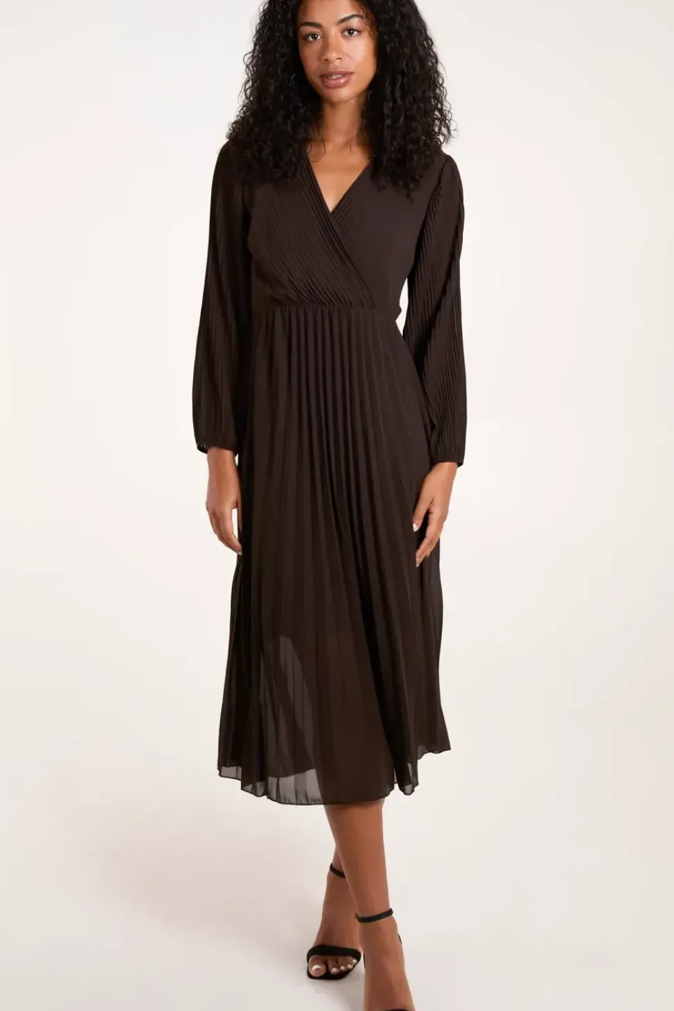 Wrap Front Pleated Maxi Dress