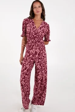 Wrap Front Shirring Waist Jumpsuit