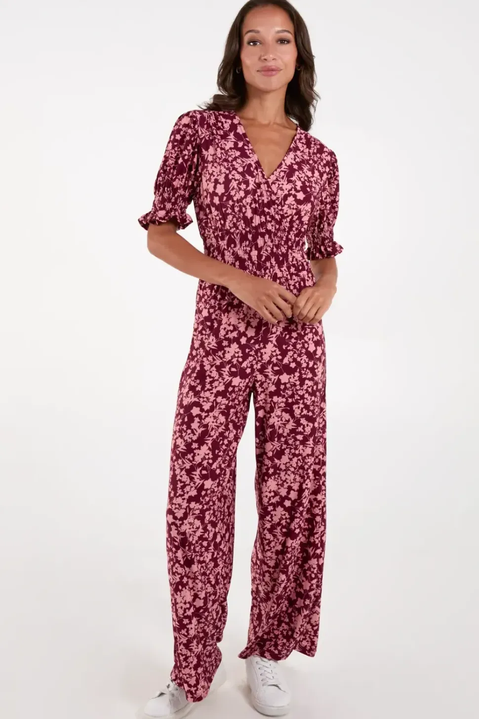 Wrap Front Shirring Waist Jumpsuit