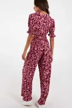Wrap Front Shirring Waist Jumpsuit