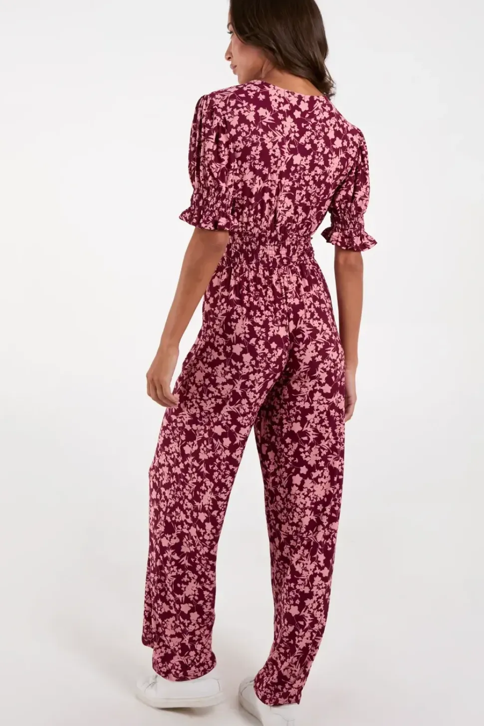 Wrap Front Shirring Waist Jumpsuit