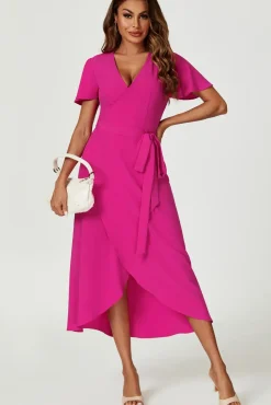 Wrap Midi Dress In Magenta