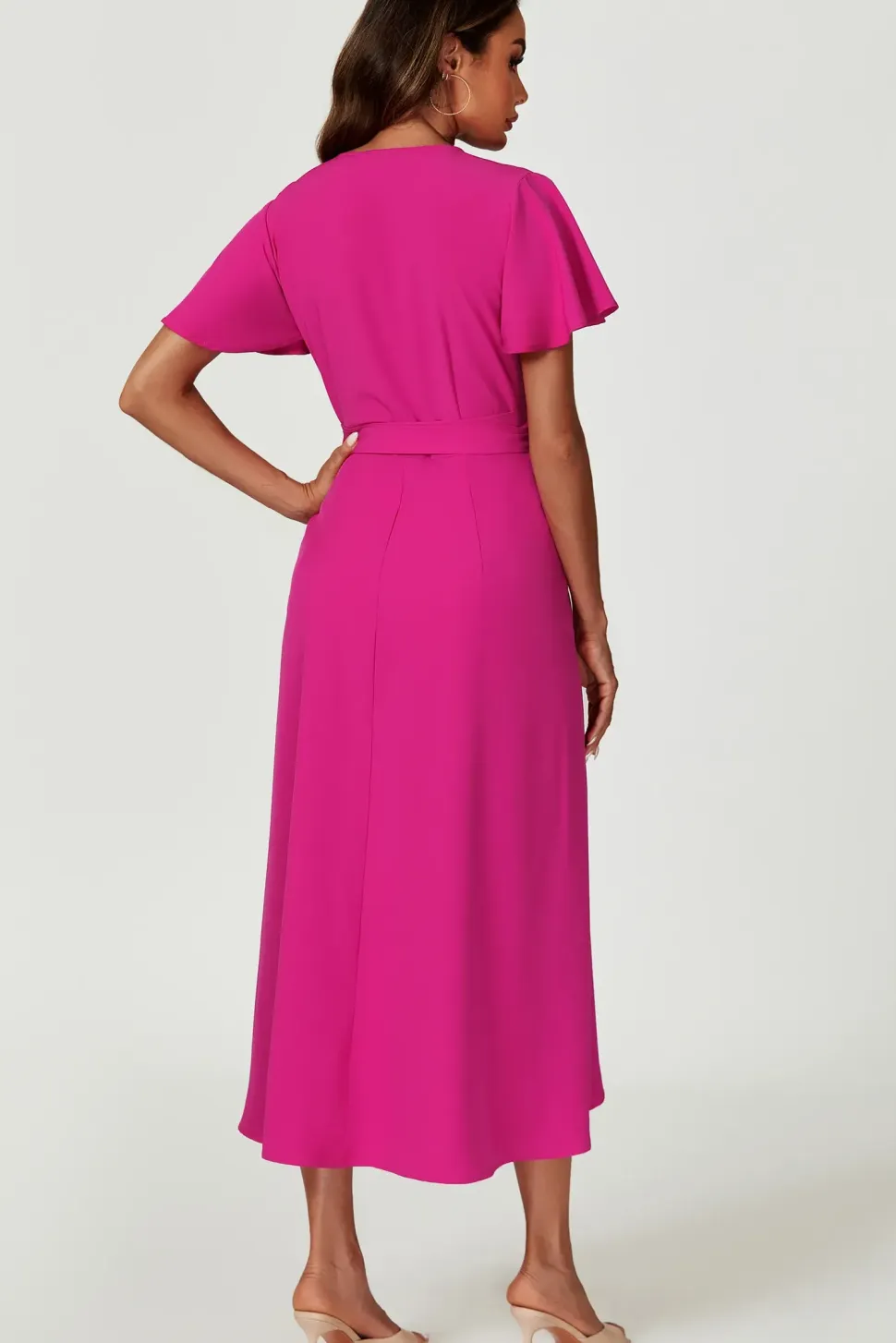 Wrap Midi Dress In Magenta